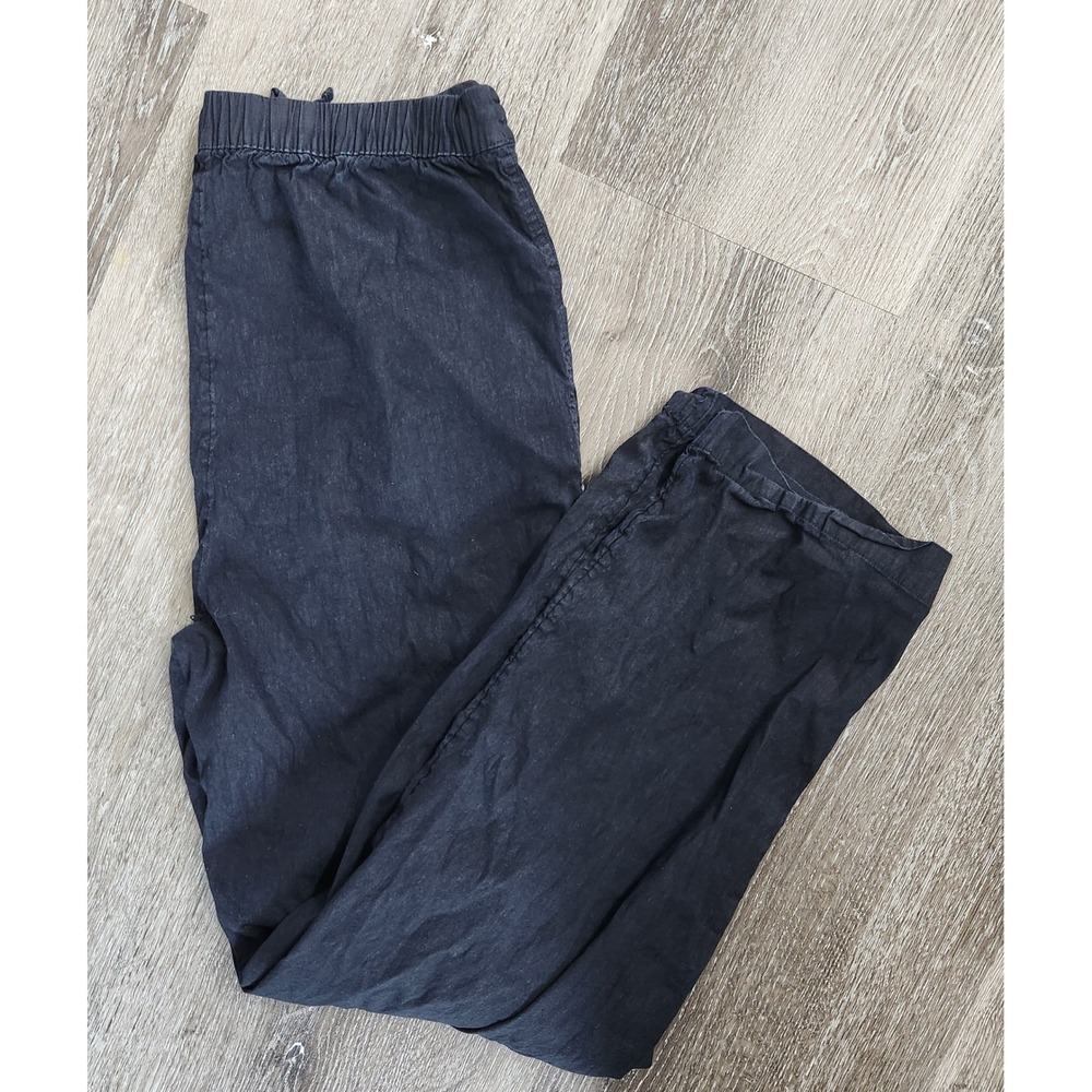 Athleta Women Faded Black Linen Blend Cargo Pants Elastic Waist Size S Small